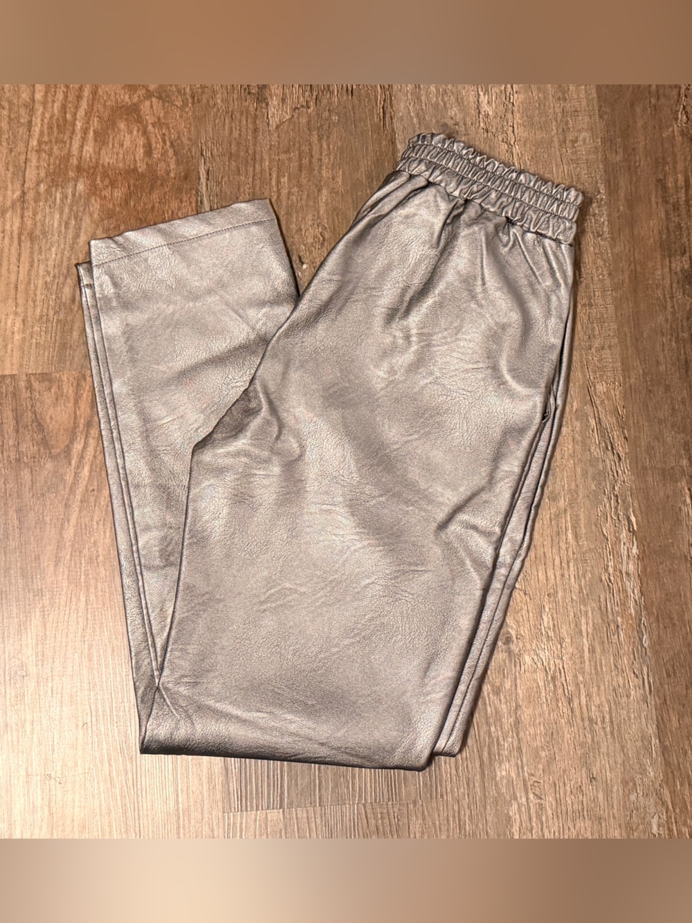 PATTY KIM Metallic Silver Faux Leather Pants